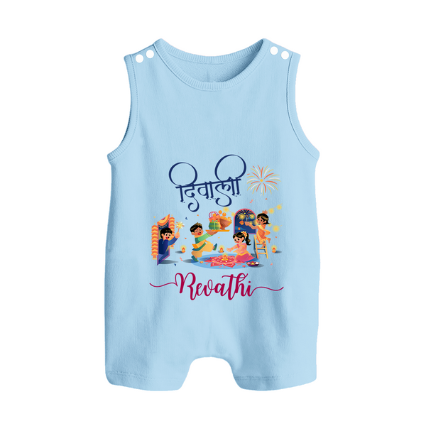 Happy Diwali | Crackers and Cheer Personalized Romper Suit - BABY BLUE - 0 - 5 Months Old (Chest 18")