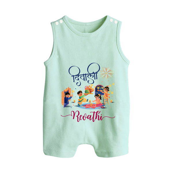 Happy Diwali | Crackers and Cheer Personalized Romper Suit - MINT GREEN - 0 - 5 Months Old (Chest 18")