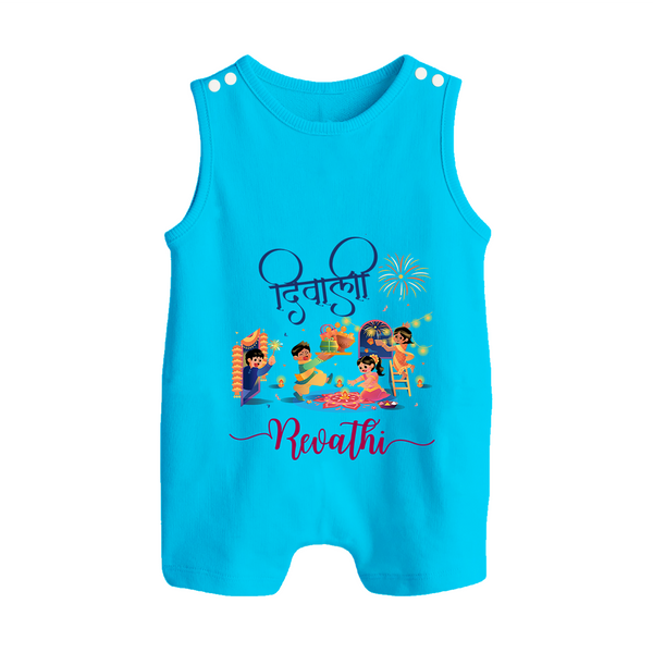 Happy Diwali | Crackers and Cheer Personalized Romper Suit - SKY BLUE - 0 - 5 Months Old (Chest 18")
