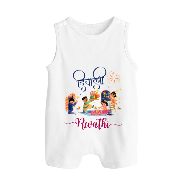 Happy Diwali | Crackers and Cheer Personalized Romper Suit - WHITE - 0 - 5 Months Old (Chest 18")
