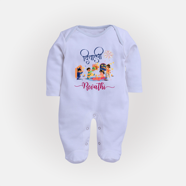 Happy Diwali | Crackers and Cheer Personalized Sleep Suit - BABY BLUE - New Born (Chest 7.5")