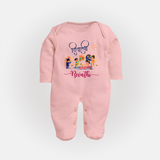 Happy Diwali | Crackers and Cheer Personalized Sleep Suit - BABY PINK - New Born (Chest 7.5")