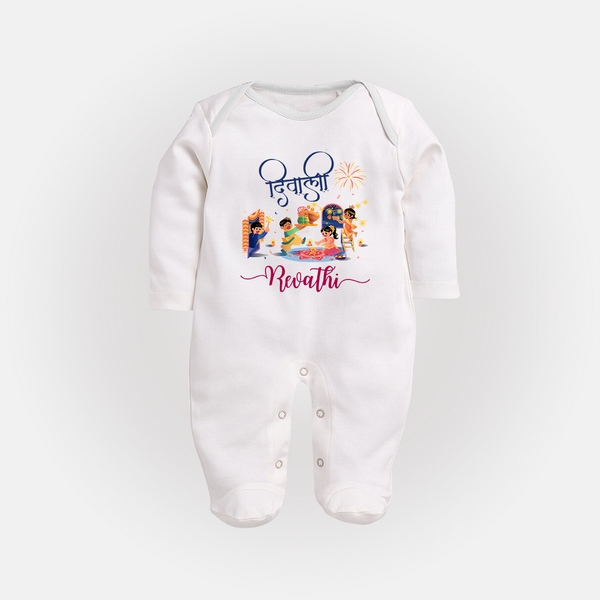 Happy Diwali | Crackers and Cheer Personalized Sleep Suit - WHITE - New Born (Chest 7.5")