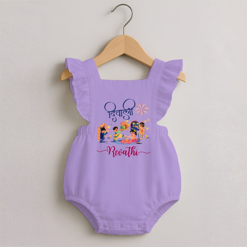 Happy Diwali | Crackers and Cheer Personalized Romper Frock - LILAC - 0 - 3 Months Old (Chest 19")