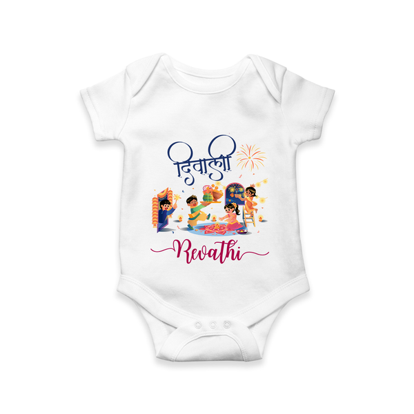 Happy Diwali | Crackers and Cheer Personalized Romper - WHITE - New Born (Chest 14")