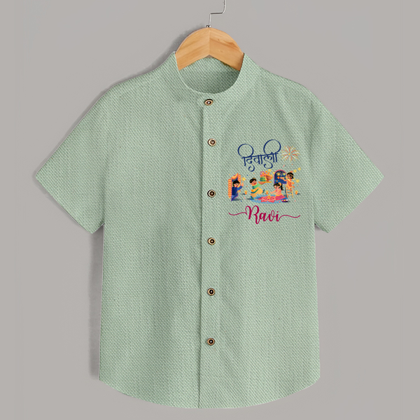 Happy Diwali | Crackers and Cheer Personalized Shirt - MINT GREEN - 0 - 6 Months Old (Chest 23")