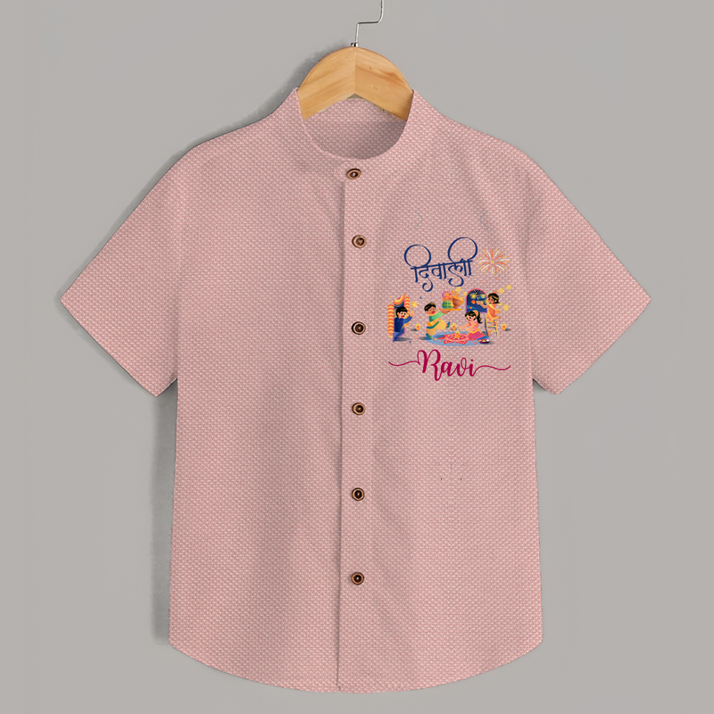Happy Diwali | Crackers and Cheer Personalized Shirt - PEACH - 0 - 6 Months Old (Chest 23")