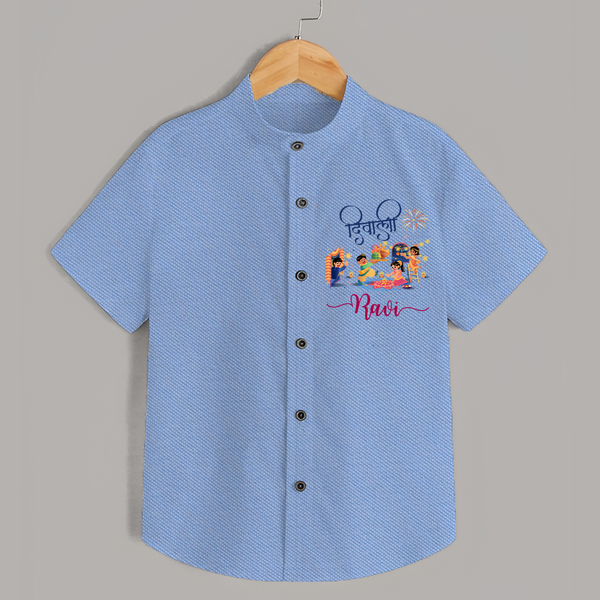 Happy Diwali | Crackers and Cheer Personalized Shirt - SKY BLUE - 0 - 6 Months Old (Chest 23")