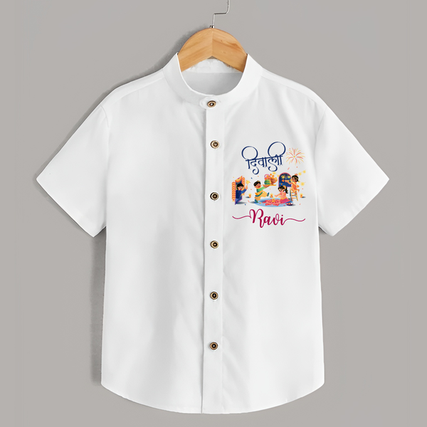 Happy Diwali | Crackers and Cheer Personalized Shirt - WHITE - 0 - 6 Months Old (Chest 23")