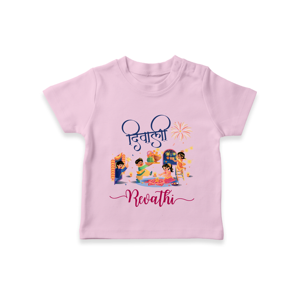 Happy Diwali | Crackers and Cheer Personalized T-Shirt - BABY PINK - 0-5 Months Old (Chest 17")