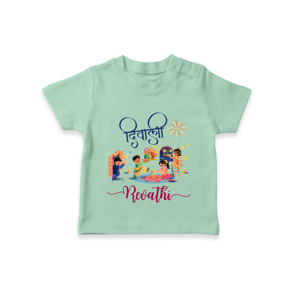 Happy Diwali | Crackers and Cheer Personalized T-Shirt - MINT GREEN - 0-5 Months Old (Chest 17")