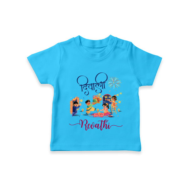 Happy Diwali | Crackers and Cheer Personalized T-Shirt - SKY BLUE - 0-5 Months Old (Chest 17")