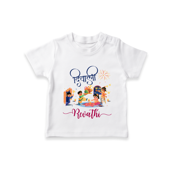 Happy Diwali | Crackers and Cheer Personalized T-Shirt - WHITE - 0-5 Months Old (Chest 17")