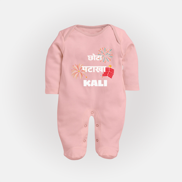 Happy Diwali | Adorned in Light and Fun Sleep Suit - BABY PINK - New Born (Chest 7.5")