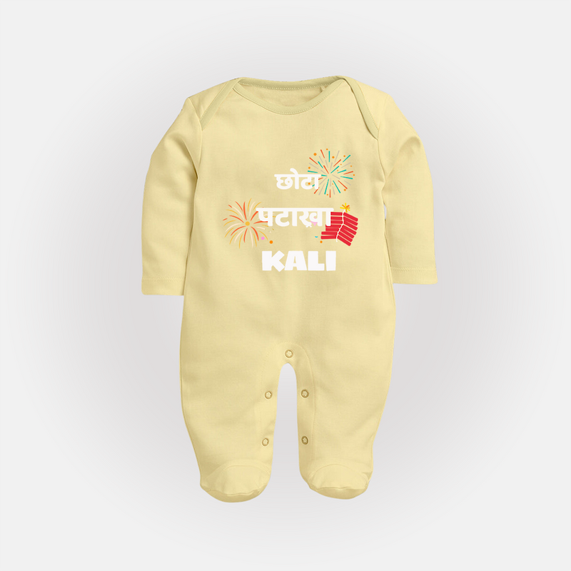 Happy Diwali | Adorned in Light and Fun Sleep Suit - PASTEL YELLOW - New Born (Chest 7.5")