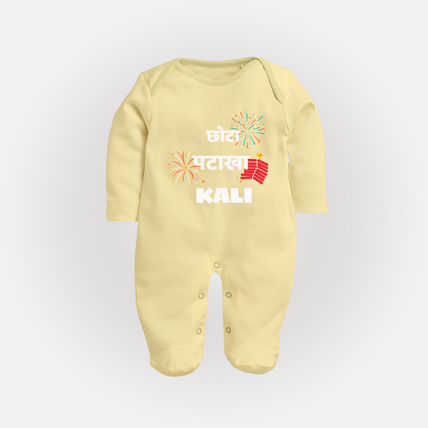 Happy Diwali | Adorned in Light and Fun Sleep Suit - PASTEL YELLOW - New Born (Chest 7.5")