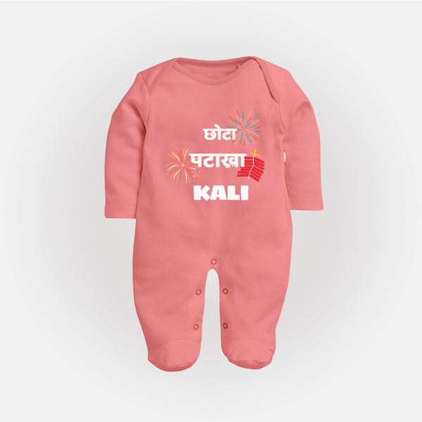 Happy Diwali | Adorned in Light and Fun Sleep Suit - PEACH - New Born (Chest 7.5")