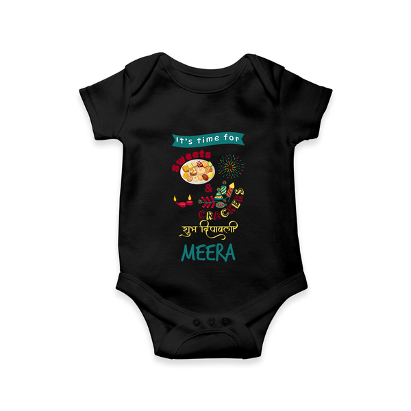 Happy Diwali | Little Firework Delight Romper - BLACK - New Born (Chest 14")