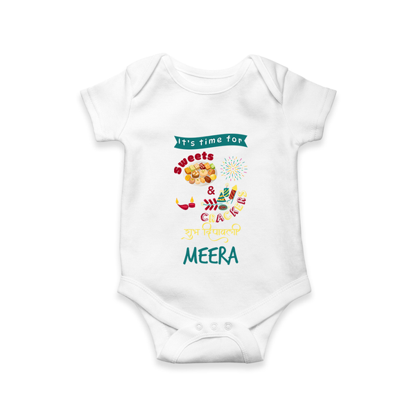 Happy Diwali | Little Firework Delight Romper - WHITE - New Born (Chest 14")