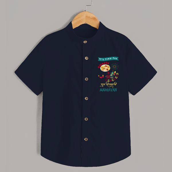 Happy Diwali | Little Firework Delight Shirt - NAVY BLUE - 0 - 6 Months Old (Chest 23")