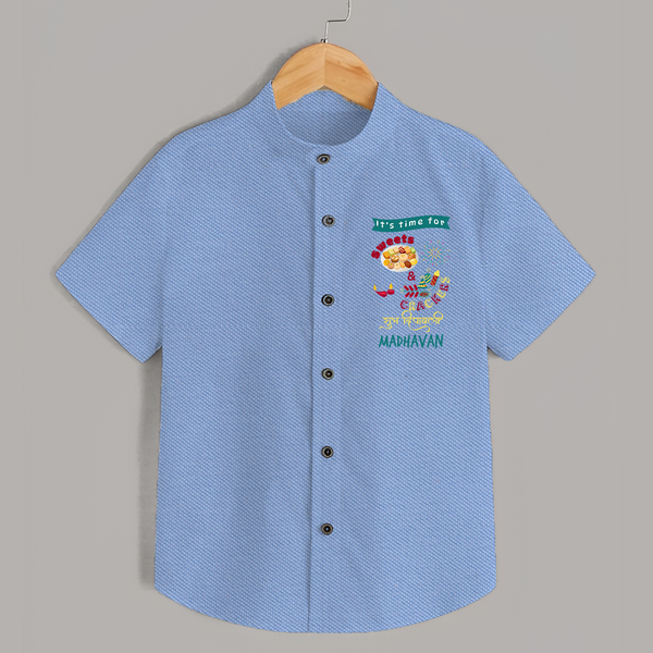 Happy Diwali | Little Firework Delight Shirt - SKY BLUE - 0 - 6 Months Old (Chest 23")