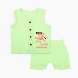 Happy Diwali | Glowing with Diwali Joy Jabla Set - PASTEL GREEN - 0 - 3 Months Old (Chest 9.8")