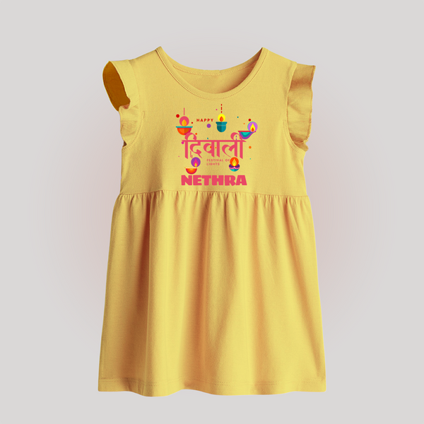 Happy Diwali | Celebration Fun Begins Baby Frock - PASTEL YELLOW - 0 - 3 Months Old (Chest 17")