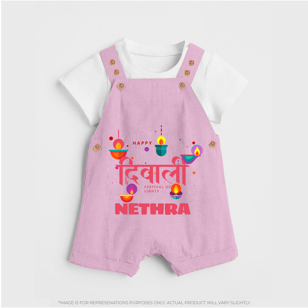 Happy Diwali | Celebration Fun Begins Dungaree Set - BABY PINK - 0 - 5 Months Old (Chest 18")