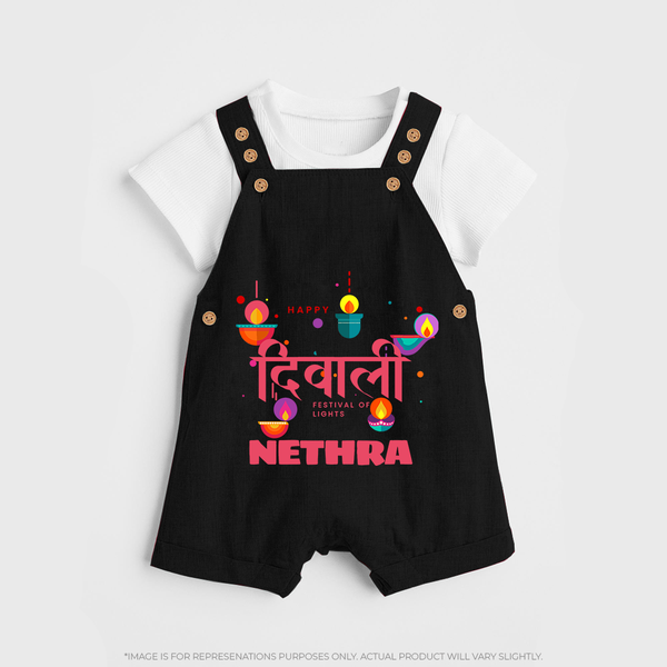 Happy Diwali | Celebration Fun Begins Dungaree Set - BLACK - 0 - 5 Months Old (Chest 18")