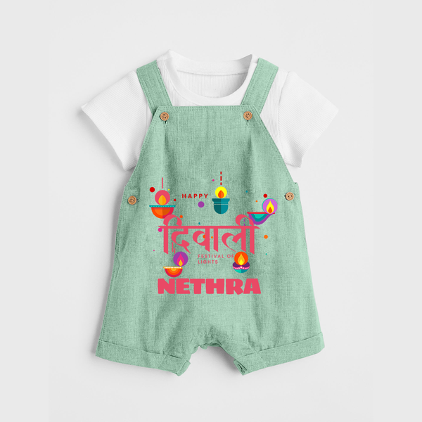 Happy Diwali | Celebration Fun Begins Dungaree Set - MINT GREEN - 0 - 5 Months Old (Chest 18")