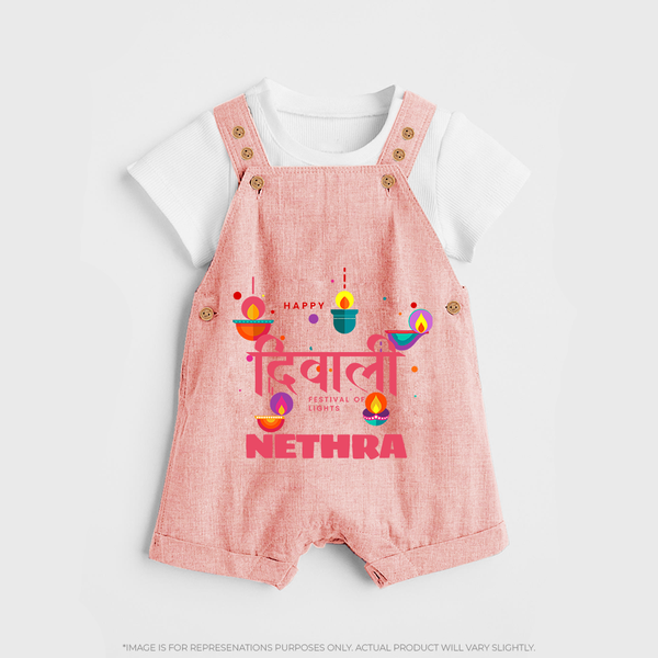Happy Diwali | Celebration Fun Begins Dungaree Set - PEACH - 0 - 5 Months Old (Chest 18")