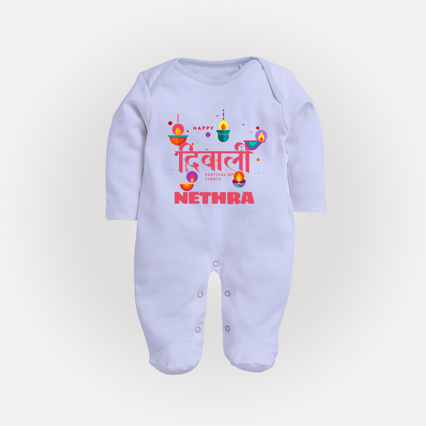 Happy Diwali | Celebration Fun Begins Sleep Suit - BABY BLUE - New Born (Chest 7.5")