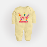 Happy Diwali | Celebration Fun Begins Sleep Suit - PASTEL YELLOW - New Born (Chest 7.5")