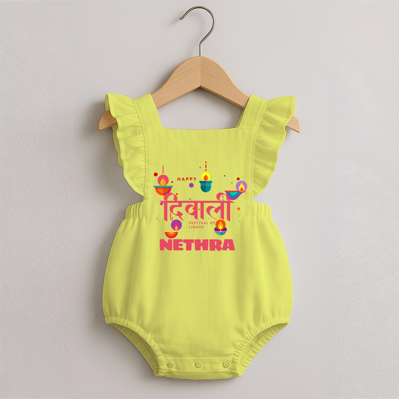 Happy Diwali | Celebration Fun Begins Romper Frock - PASTEL YELLOW - 0 - 3 Months Old (Chest 19")