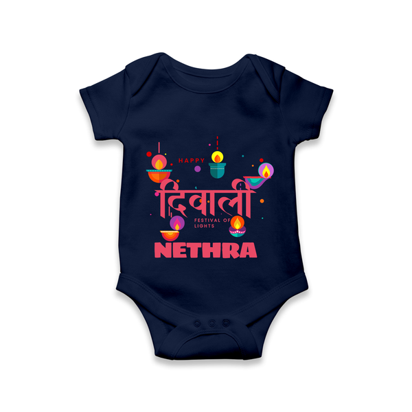 Happy Diwali | Celebration Fun Begins Romper - NAVY BLUE - New Born (Chest 14")