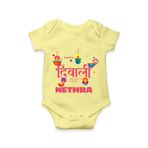 Happy Diwali | Celebration Fun Begins Romper - PASTEL YELLOW - New Born (Chest 14")