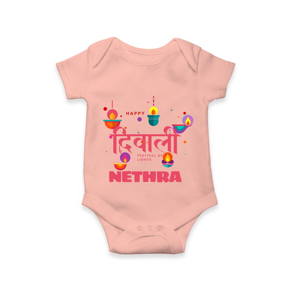Happy Diwali | Celebration Fun Begins Romper - PEACH - New Born (Chest 14")