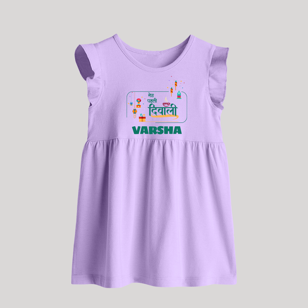 Happy Diwali | Twinkle and Celebrate Personalized Baby Frock - LILAC - 0 - 3 Months Old (Chest 17")