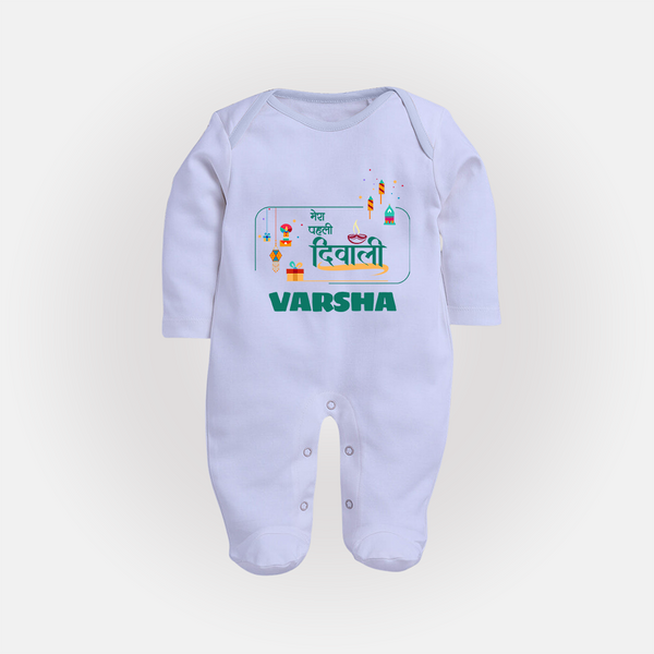 Happy Diwali | Twinkle and Celebrate Personalized Sleep Suit - BABY BLUE - New Born (Chest 7.5")