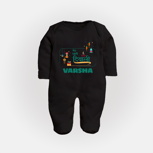 Happy Diwali | Twinkle and Celebrate Personalized Sleep Suit - BLACK - New Born (Chest 7.5")
