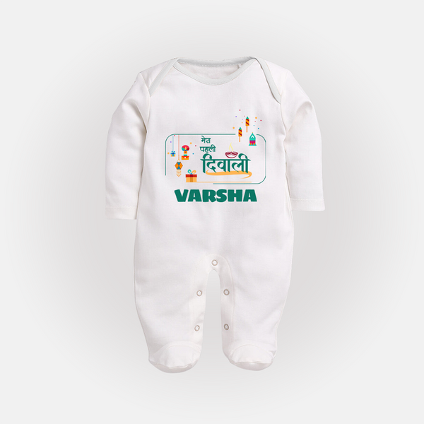 Happy Diwali | Twinkle and Celebrate Personalized Sleep Suit - WHITE - New Born (Chest 7.5")