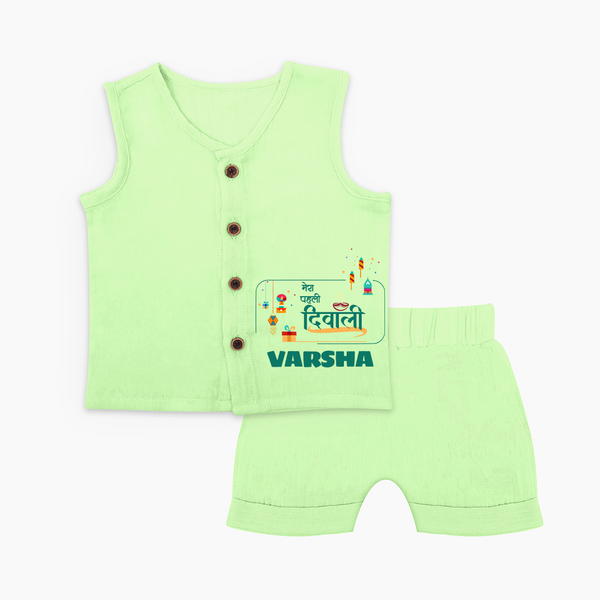 Happy Diwali | Twinkle and Celebrate Personalized Jabla Set - PASTEL GREEN - 0 - 3 Months Old (Chest 9.8")