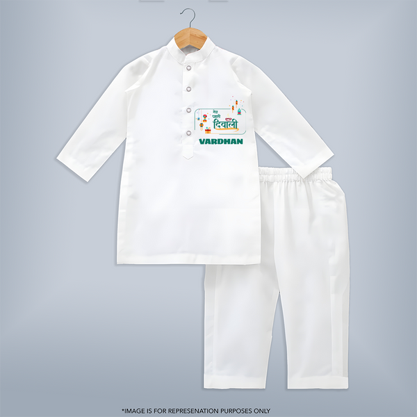 Happy Diwali | Twinkle and Celebrate Personalized Kurta Set - WHITE - 3 - 6 Months Old (Chest 24", Kurta Length 14'', Waist 19", Pant Length 14")