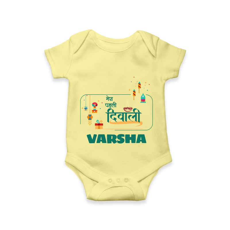 Happy Diwali | Twinkle and Celebrate Personalized Romper - PASTEL YELLOW - New Born (Chest 14")