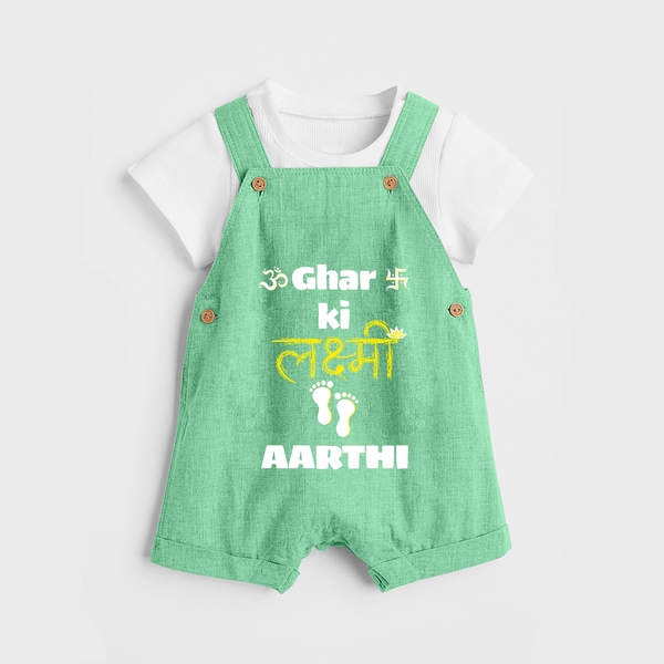 Happy Diwali | Shubh Labh Celebration Dungaree Set - GREEN - 0 - 5 Months Old (Chest 18")