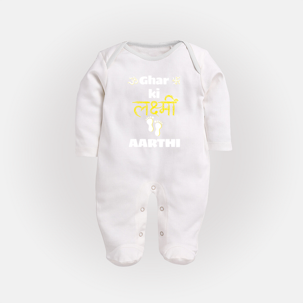 Happy Diwali | Shubh Labh Celebration Sleep Suit - WHITE - New Born (Chest 7.5")