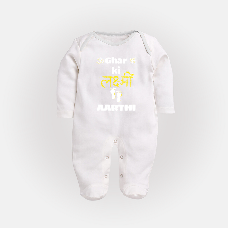 Happy Diwali | Shubh Labh Celebration Sleep Suit - WHITE - New Born (Chest 7.5")