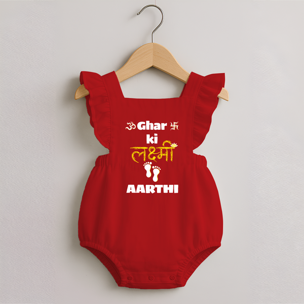 Happy Diwali | Shubh Labh Celebration Romper Frock - RED - 0 - 3 Months Old (Chest 19")
