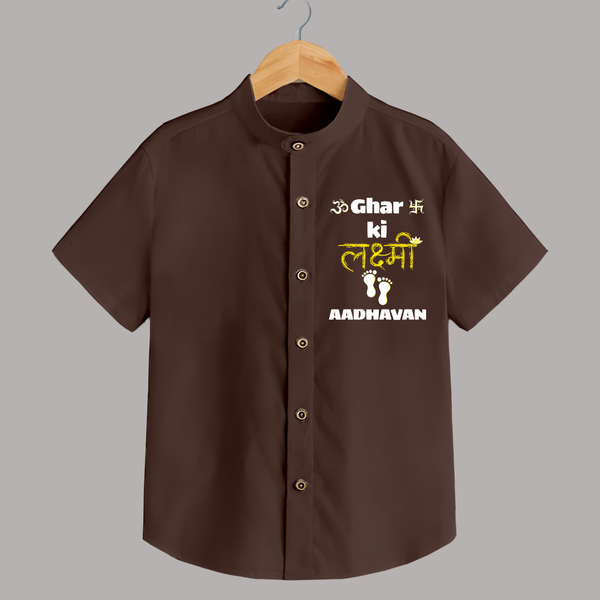 Happy Diwali | Shubh Labh Celebration Shirt - CHOCOLATE BROWN - 0 - 6 Months Old (Chest 23")