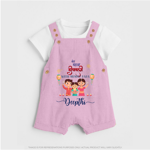 Happy Diwali | New Beginnings Celebration Dungaree Set - BABY PINK - 0 - 5 Months Old (Chest 18")